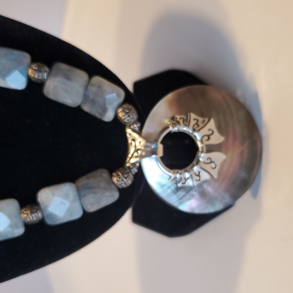 Vintage Abalone Sterling Silver Grey Labrodite And Silver Beads 18 Inch